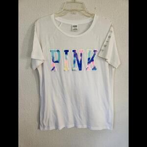 Pink Victoria's Secret Short Sleeve White T Shirt Womens Large